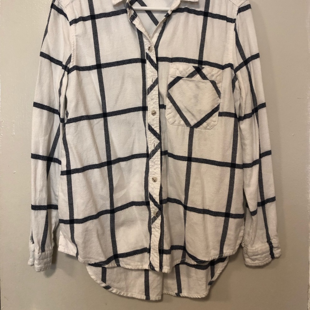 Urban Outfitters White and Navy Flannel